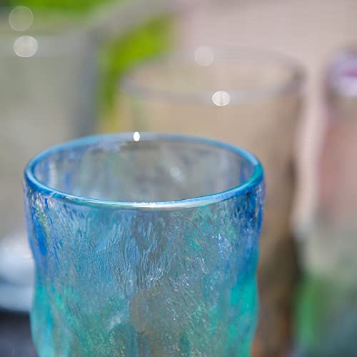 TOSSOW Drinking Glasses Set of 2,Mixed Drink Glassware Sets Glacier Pattern Colorful Glass Water Cups for Wine, Beer, Juice, Mojito and Cocktail(12 oz) - color: Blue Green