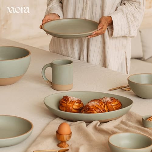 MORA Medium Mugs Set of 4, 16oz Ceramic Pottery Latte Mugs/Coffee Cups - Microwave and Dishwasher Safe - Thyme - color: Thyme