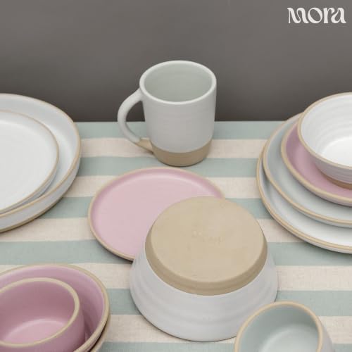 Mora Medium Dishes Set of 4, 35oz Ceramic Pottery Pasta Plate/Wide Bowls - Microwave, Oven and Dishwasher Safe - Cloud - color: Cloud