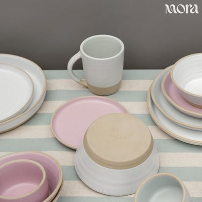Mora Medium Dishes Set of 4, 35oz Ceramic Pottery Pasta Plate/Wide Bowls - Microwave, Oven and Dishwasher Safe - Cloud - color: Cloud
