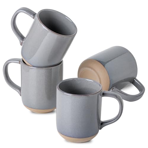 Ceramic Coffee Mugs Set of 4, 14oz Coffee Cups with Large Handle, Stoneware Two-Tone Tea Mugs for Latte and Cappuccino,Slate Gray Speckled, Terracotta Base,Housewarming Gift,Dishwasher&Microwave Safe - color: Gray, size: 14 OZ