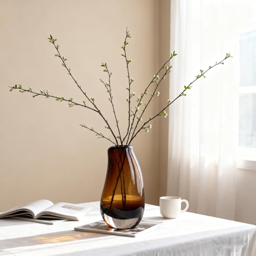 Amber Glass Vase, Hand Blown Brown Glass Vase 8.5in, Amber Flower Vase for Pampas Grass & Fresh Flowers, Brown Vases for Centerpieces, Modern Flower Vases Home Decor