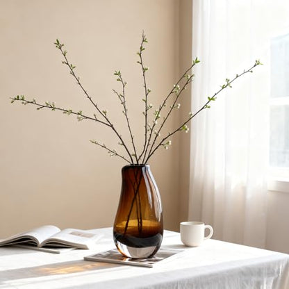 Amber Glass Vase, Hand Blown Brown Glass Vase 8.5in, Amber Flower Vase for Pampas Grass & Fresh Flowers, Brown Vases for Centerpieces, Modern Flower Vases Home Decor