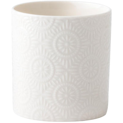 Ceramic Kitchen Utensil Holder, White Embossed Pattern, Farmhouse Style Counter Organizer