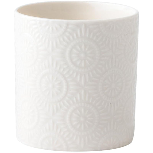 Ceramic Kitchen Utensil Holder, White Embossed Pattern, Farmhouse Style Counter Organizer