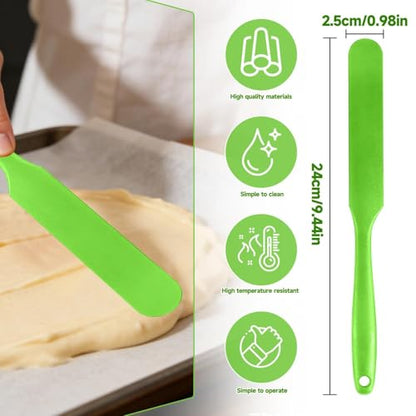 Silicone Jar Spatulas, Cake Cream Spatulas Set, Non-Stick Heat Resistant Mixing Butter Spatulas Baking Scrapers for Jars Blenders Cooking Stirring - color: greener, size: 24X2.5X0.5CM