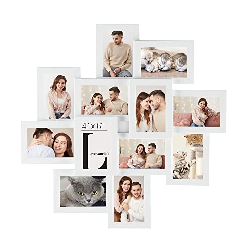 SONGMICS 12-Pack 4 x 6 Collage Picture Frames with Glass Front | Multi Picture Frame Set for Wall Decor, Assembly Required, Matte White, KAVI Collection URPF22WT - color: Cloud White, size: 12 Pack