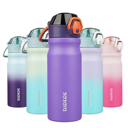 BJPKPK 18 oz Water Bottle with Straw & Handle, Insulated Stainless Flask | Leak Proof Locking Lid, Thermal, Double Wall Vacuum, Keeps Hot/Cold, BPA Free, Dishwasher Safe, Travel & Sports, Purple - color: Purple, size: 18 Ounces