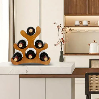 Countertop Wine Rack - 6 Bottle Wooden Wine Rack - Freestanding Wine Bottle Holder Stand - Wine Storage Rack for Cabinet Pantry Bar Kitchen - color: Yellowish Brown