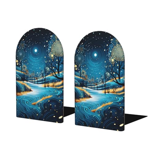 Blue Art Road Wooden Bookends for Shelves Decorative Book Ends Universal Book Organizer Holder for Office, Heavy Books, Vinyl Records - color: Blue Art Road