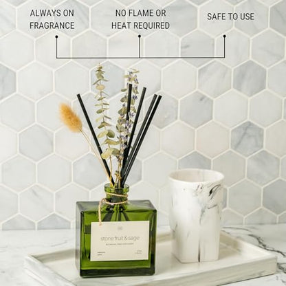 Craft & Kin Reed Diffuser with Dried Flowers | 5 oz Stone Fruit & Sage Scented Holiday Reed Diffusers for Home, Bathroom | Scent Sticks | Elegant Fragrance Home Decor for Men & Women - size: 5 oz