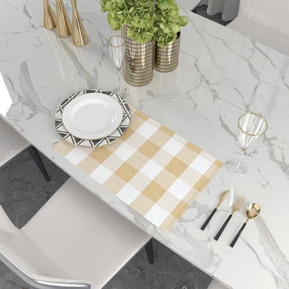 Beige & White 2 Side Cotton Buffalo Check Farmhouse Placemats Set of 4 Heat Resistant Dining Table Place Mats for Kitchen Table, 12 x 18 inches - color: Plaids Beige & White, size: Rectangular Placemats 12" x 18"