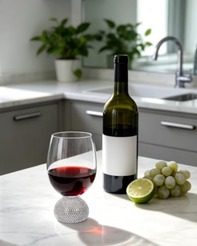 Stemless Fancy Wine Glasses Set of 4,Luxury Crystal Wine Glasses Hand Blown | 15 oz With Rhinestones Unbreakable,Perfect for Red or White Unique Wine Gifts for Women,Party,Birthday - color: Silver Red wine glass