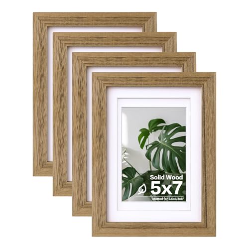 Egofine 5x7 Picture Frames with Plexiglass, Display Pictures 3.5x5/4x6 with Mat or 5x7 Without Mat Set of 4 for Tabletop and Wall Mounting, Carbonized Brown - color: Carbonized Brown, size: 5x7
