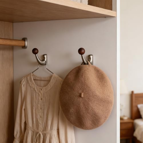 wall-Mounted Light Luxury Coat Hooks, Used for Hanging Coats, Hats, Scarves and Towels, Suitable for Entrance Halls, bathrooms and bedrooms (2, 7110Brushed Nickel + Walnut Wood) - color: 7110Brushed nickel + walnut wood