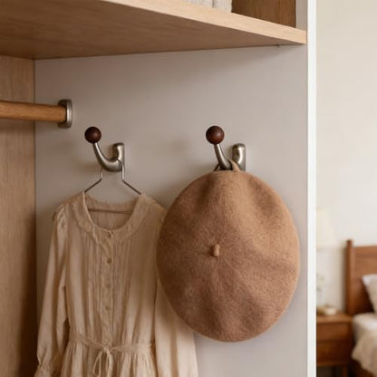 wall-Mounted Light Luxury Coat Hooks, Used for Hanging Coats, Hats, Scarves and Towels, Suitable for Entrance Halls, bathrooms and bedrooms (2, 7110Brushed Nickel + Walnut Wood) - color: 7110Brushed nickel + walnut wood