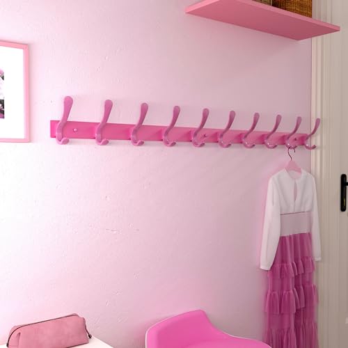 SKOLOO Coat Rack Wall Mounted - 10 Hooks, Heavy Duty, Stainless Steel, Metal Wall Hanger, Sturdy Coat Hooks for Hanging Coats, Jackets, Clothes, Hats - Pink - color: Pink, size: 10 Hook(1 Pack)
