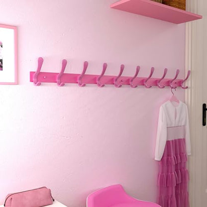 SKOLOO Coat Rack Wall Mounted - 10 Hooks, Heavy Duty, Stainless Steel, Metal Wall Hanger, Sturdy Coat Hooks for Hanging Coats, Jackets, Clothes, Hats - Pink - color: Pink, size: 10 Hook(1 Pack)