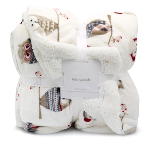Flannel Sherpa Throw 60'' x 50''- Owl Printed Soft Plush Flannel Blanket Throws for Bed/Couch/Sofa/Office/Camping - color: A-owl, size: 50''x60''