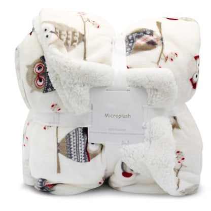 Flannel Sherpa Throw 60'' x 50''- Owl Printed Soft Plush Flannel Blanket Throws for Bed/Couch/Sofa/Office/Camping - color: A-owl, size: 50''x60''