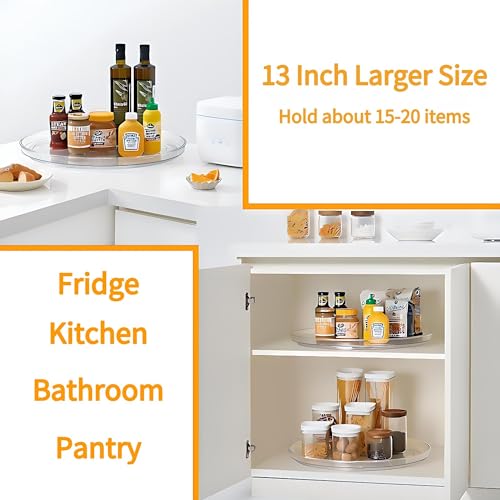2-Pack 13Inch Lazy Susan Cabinet Organizer, Plastic Rotating Organizer Spice Rack Condiment Organizer for Pantry, Countertop, Cupboard, Refrigerator-Clear - size: 13 Inch | 1 Tier