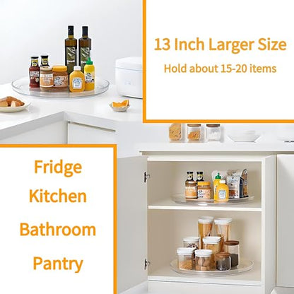 2-Pack 13Inch Lazy Susan Cabinet Organizer, Plastic Rotating Organizer Spice Rack Condiment Organizer for Pantry, Countertop, Cupboard, Refrigerator-Clear - size: 13 Inch | 1 Tier