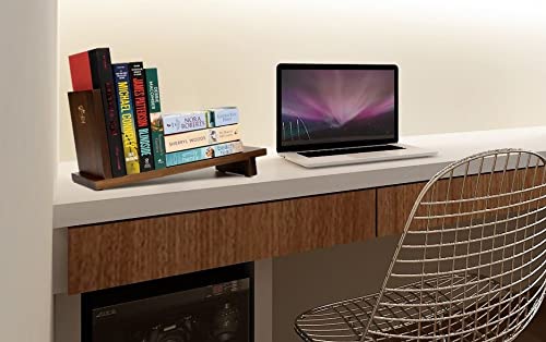 S&A WOODCRAFT Desktop Wood Bookshelf Wooden Bookend, Acacia Desk Organizer Shelf and Display Rack with Book Ends, Storage Shelf Bookcase for Office, Home Decor, Kitchen Countertop, Walnut Brown