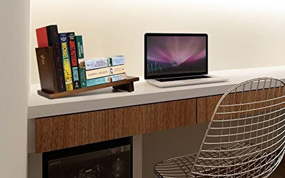 S&A WOODCRAFT Desktop Wood Bookshelf Wooden Bookend, Acacia Desk Organizer Shelf and Display Rack with Book Ends, Storage Shelf Bookcase for Office, Home Decor, Kitchen Countertop, Walnut Brown