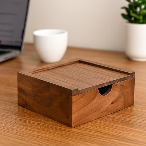 3.7" x 3.7" x 1.6" Inch Walnut Jewelry Box for Rings, Earrings, Keepsakes | Wedding Gift, Elegant Present | Handcrafted Wood Box - color: Walnut Box-XHH-9.5*9.5CM