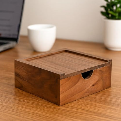 3.7" x 3.7" x 1.6" Inch Walnut Jewelry Box for Rings, Earrings, Keepsakes | Wedding Gift, Elegant Present | Handcrafted Wood Box - color: Walnut Box-XHH-9.5*9.5CM
