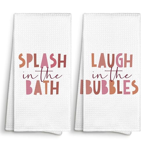 Pink Girls Kids Nursery Bathroom Decor Hand Towels 16x24 Set of 2, Splash Decorative Towels Gifts for Kids Baby Toddlers, Laugh in The Bubbles Bathroom Kitchen Hand Towel Decor - color: Splash Girl