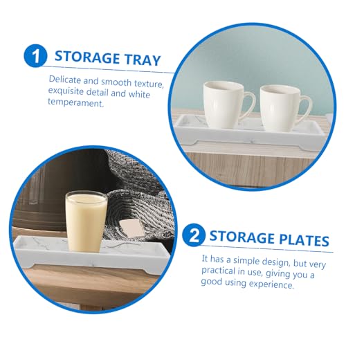 Marble-Style Composite Bathroom Storage Tray for Cosmetics and Toiletries, White Vanity Plate with Jewelry Organizer for Sink Countertop Use