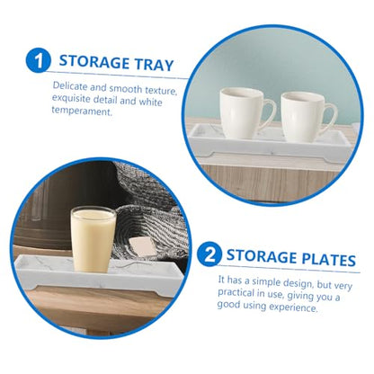 Marble-Style Composite Bathroom Storage Tray for Cosmetics and Toiletries, White Vanity Plate with Jewelry Organizer for Sink Countertop Use