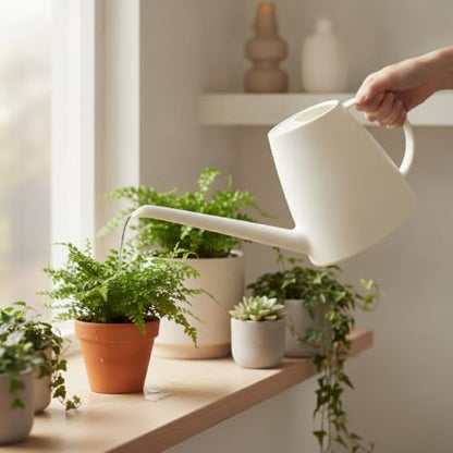 1.8L Long Spout Watering Can for Indoor Plants, Durable PP Plastic Pot Waterer with Precise Flow Control for Home Garden, Balcony & Windowsill - color: White
