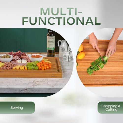 Howizz Acacia Wood Large Cutting Board, Thick Edge Grain Solid Wood Butcher Block For Kitchen, Non Toxic Pre-Oiled Carving Tray w/Juice Grooves and Easy Grip Handle, 24"x18" Thick 1.5" Gift-Ready Box - color: Upgraded Edge Grain, size: 24"L x 18"W
