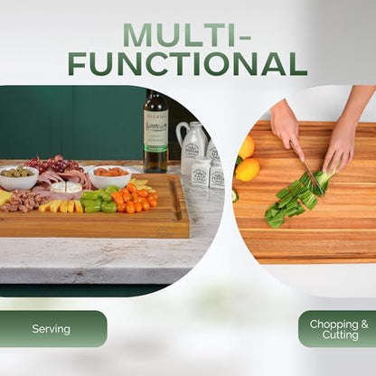 Howizz Solid Acacia Wood 17"x13" Cutting Board, Edge Grain Butcher Block For Kitchen, Non Toxic Pre-Oiled Carving Board, 1" Thickness, Juice Grooves and Easy Grip Handle Gift-Ready Box - color: Edge Grain, size: 17"L x 13"W