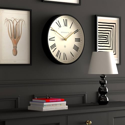 NEWGATE® Universal wall Clock | Large Modern Classic Clock | 17" | Deep matt Black Metal case | Roman Numerals | Classic Style for Kitchen, Living Room or Office - style: Roman