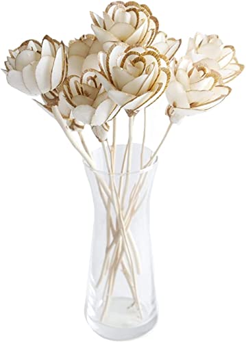 ROYAL SAPPHIRE 10 Piece Gold Flower Reed Diffuser Sticks, Natural Rattan Wood Sticks Essential Oil Aroma Diffuser Sticks Refill Replacement for Aroma Fragrance (8 inches, Gold Head)