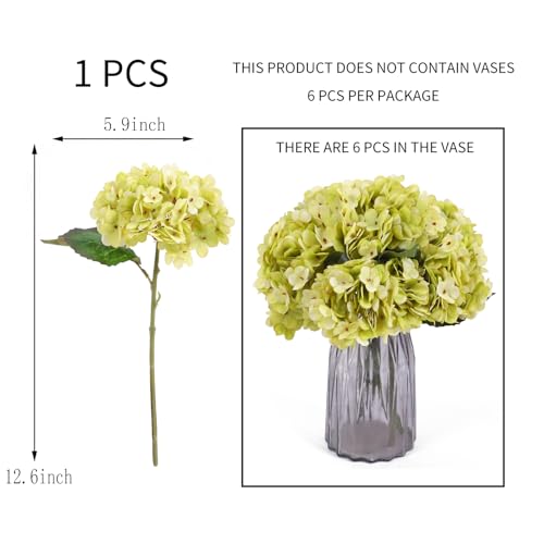 Kimura's Cabin 6pcs Hydrangea Artificial Flowers Silk Hydrangeas,Neon Green | Faux Hydrangeas with Stems Fake Bouquets,Wedding Party Arrangement Farmhouse Garden Home Table Centerpieces Decor Vase Filler - color: Neon Green
