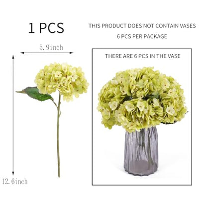 Kimura's Cabin 6pcs Hydrangea Artificial Flowers Silk Hydrangeas,Neon Green | Faux Hydrangeas with Stems Fake Bouquets,Wedding Party Arrangement Farmhouse Garden Home Table Centerpieces Decor Vase Filler - color: Neon Green
