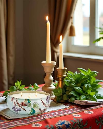 M&SENSE 3 Wick Mint Basil Scented Candles 12oz | Triple Wick, 40 Hour Long Burn, Non-Toxic,100% Natural Soy Wax, Stress Relaxing Aromatherapy Candle Gift for Women Men - color: Mint Leaf & Basil