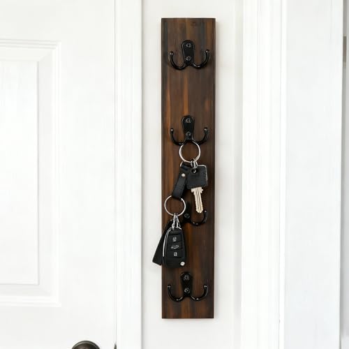 Vertical Key Holder for Wall, Vertical Wooden Key Rack Organizer for Car Keys, Dog Leash,Wallet, Compact Wall Mount for Garage, RV, Dorm - color: Brown