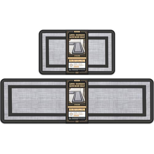 Mattitude Kitchen Mats Set of 2,Cushioned Anti-Fatigue Non-Skid Rug Sets | Ergonomic Comfort PVC Kitchen Mats for Floor,Soft Standing Mat for Kitchen,Floor,Office,Sink,Laundry, Black Frame - color: Black Frame, size: 17.3" x 59 "+ 17.3" x 29 "--0.47 inche