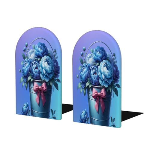 Blue Flowers Floral 2Pcs Book Ends for Shelves Non-Skid Wood Bookends Decorative Back to School Books Holders Book Stoppers Bookshelf Accessories for Desk Home Office School Decor (1 Pair) - color: Blue Flowers Floral