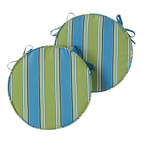 Greendale Home Fashions Set of 2 Outdoor 18 inch Round Patio Dining Chair Pads – Comfortable Fiber-Filled Seat Cushions with Ties, Reversible Polyester Fabric, Cayman Stripe - color: Cayman Stripe