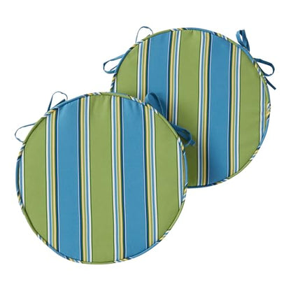 Greendale Home Fashions Set of 2 Outdoor 18 inch Round Patio Dining Chair Pads – Comfortable Fiber-Filled Seat Cushions with Ties, Reversible Polyester Fabric, Cayman Stripe - color: Cayman Stripe