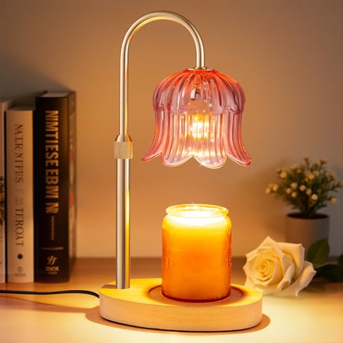 Candle Warmer Lamp Adjustable Timer Electric－Pink Flower Wax lamp - color: Pink