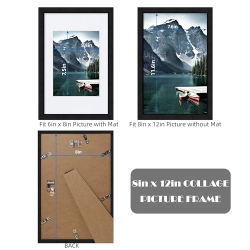 Hongkee 8x12 Black Picture Frames set of 3, Made of Wooden and Glass Photo frame - Displays 6x8 Picture with Mat or 8 x 12 Poster without Mat, Desktop & Wall Collage Frame set - color: Black, size: 8x12 in
