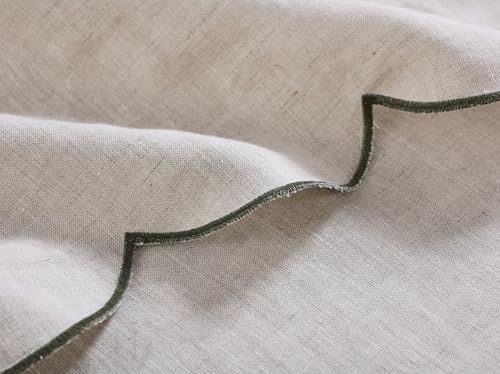 100% French Flax Linen Tablecloths Scalloped Embroidery Rectangle 84Lx60W Inch for Dinners, Parties, Spring, Machine Washable, 6-8 Sets, Linen(Edges-Green) - color: Linen(edges-green), size: 84" x 60" (Rectangular)