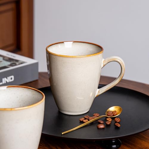 MONITO 17oz Ceramic Coffee Mugs Set of 6, GrayYellow Large Mugs with Handle | Mugs with Gold Rim for Latte,Tea&Cocoa,Dishwasher&Microwave Safe,Reactive Glaze Cups,Ideal Gift for Office and Home Use - color: Gray-yellow（17oz）